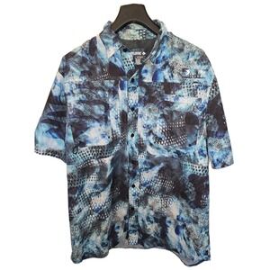Reel Legends Saltwater Mens Large Blue Fish Scale Performance Fishing Shirt SS